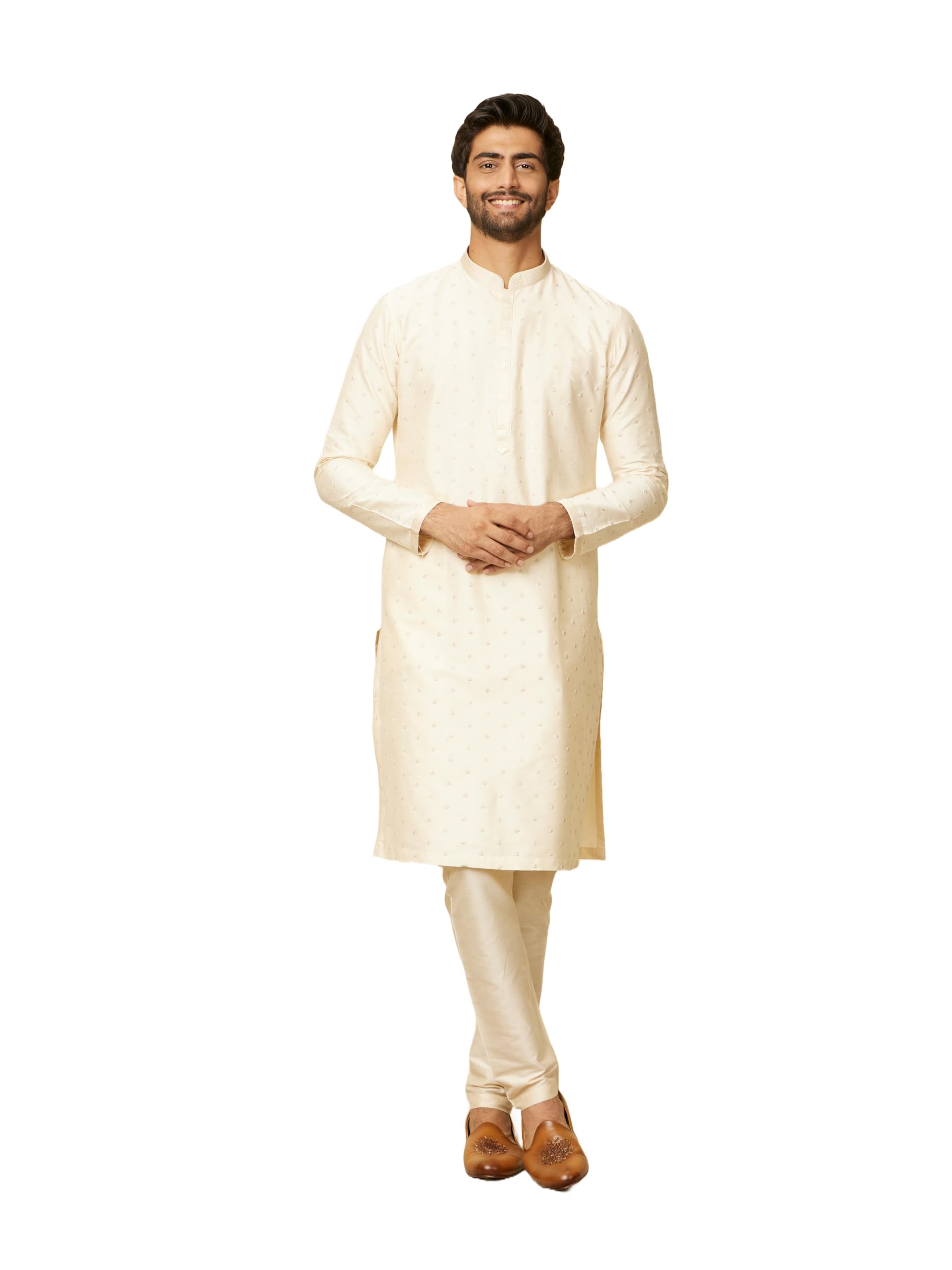 Manyavar Kurta Set For Men, Full Sleeves Mandarin Collar Ethnic Kurta Set For Engagement, Wedding & Party Printed Kurta Set Blen