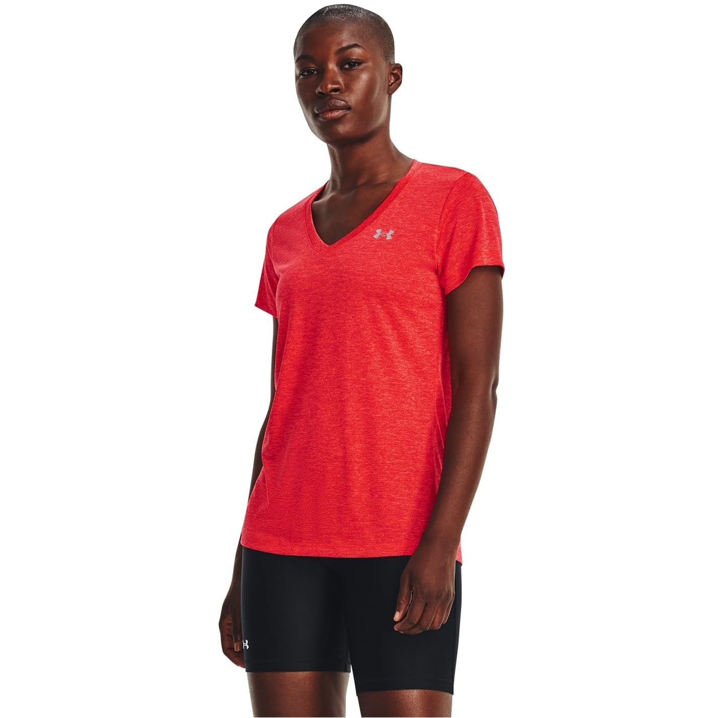 Under Armour Womens Tech V-Neck Twist Short-Sleeve T-Shirt, (629) Beta/Pomegranate/Metallic Silver, Small