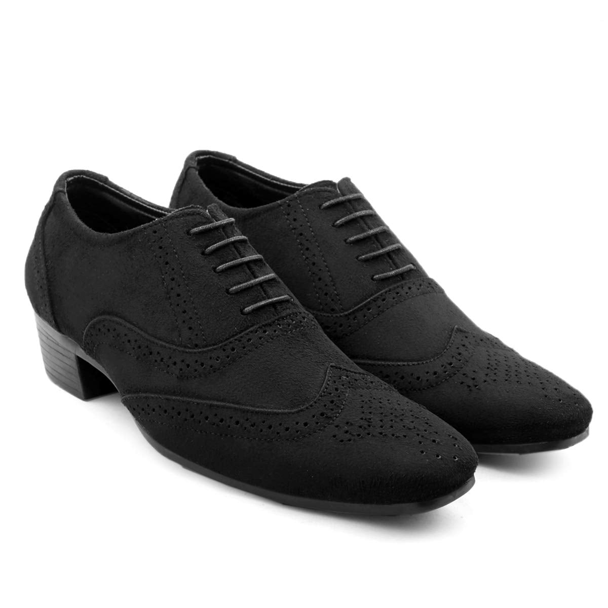 YUVRATO BAXI Mens Black Height Increasing/Elevator Casual Suede Meterial Oxford Brogue LaceUp Shoes5 UK 5