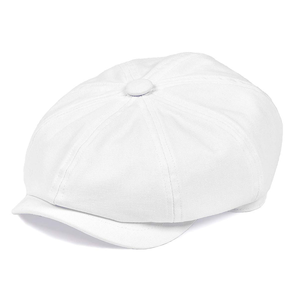 BOTVELA Men's Newsboy Flat Cap 100% Cotton Gatsby Ivy Golf Cabbie Hat (White, 7 7/8)