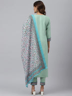 ANNI DESIGNER Womens Cotton Blend Straight Printed Kurta with Pant & Dupatta (Jam001-Green_XXL_Dark Blue_XX-Large)