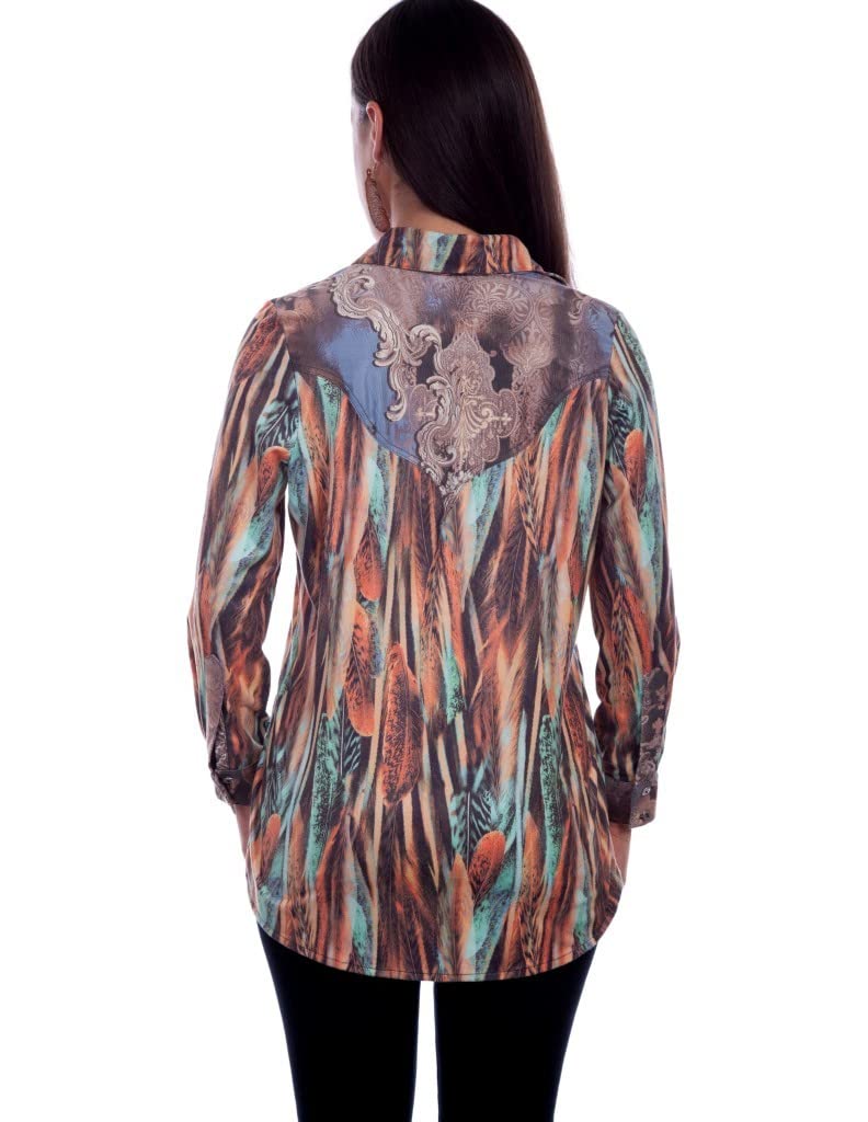 BUTTON FRONT MICROFIBER PRINT BLOUSE
