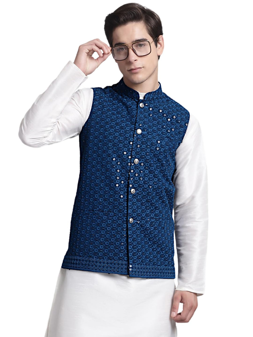 Jompers Mens Sequins And Embroidered Waistcoat