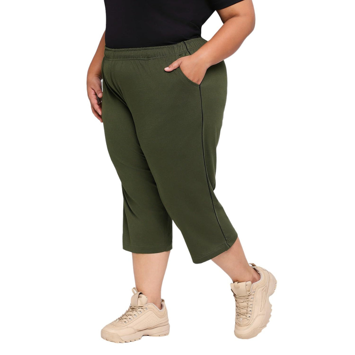 Vaishvik Women Plus Size Three Fourth Capri Leggings Daily 6Xl 50 52 Dark Green 6