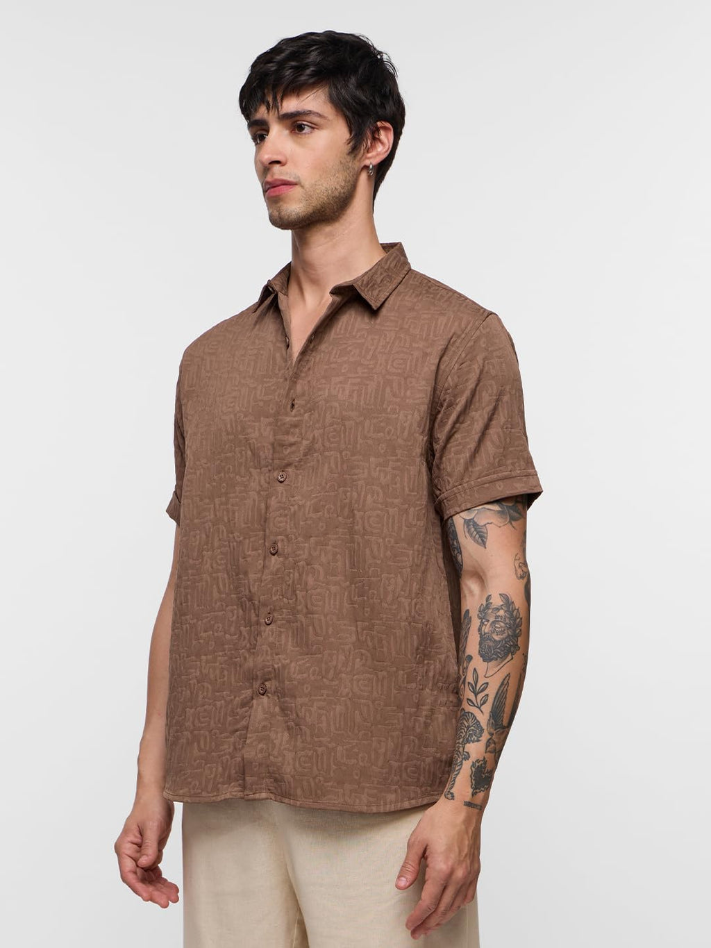 The Souled Store Cambridge Men and Boys Half Sleeve Collared Neck Button Front Regular Fit Textured Holiday Shirts