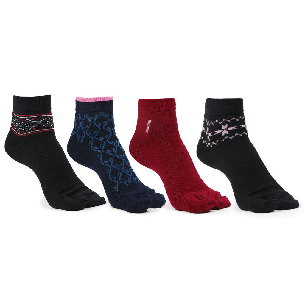 Bonjour Ankle Length Woolen Thumb Socks For Women- Pack of 4