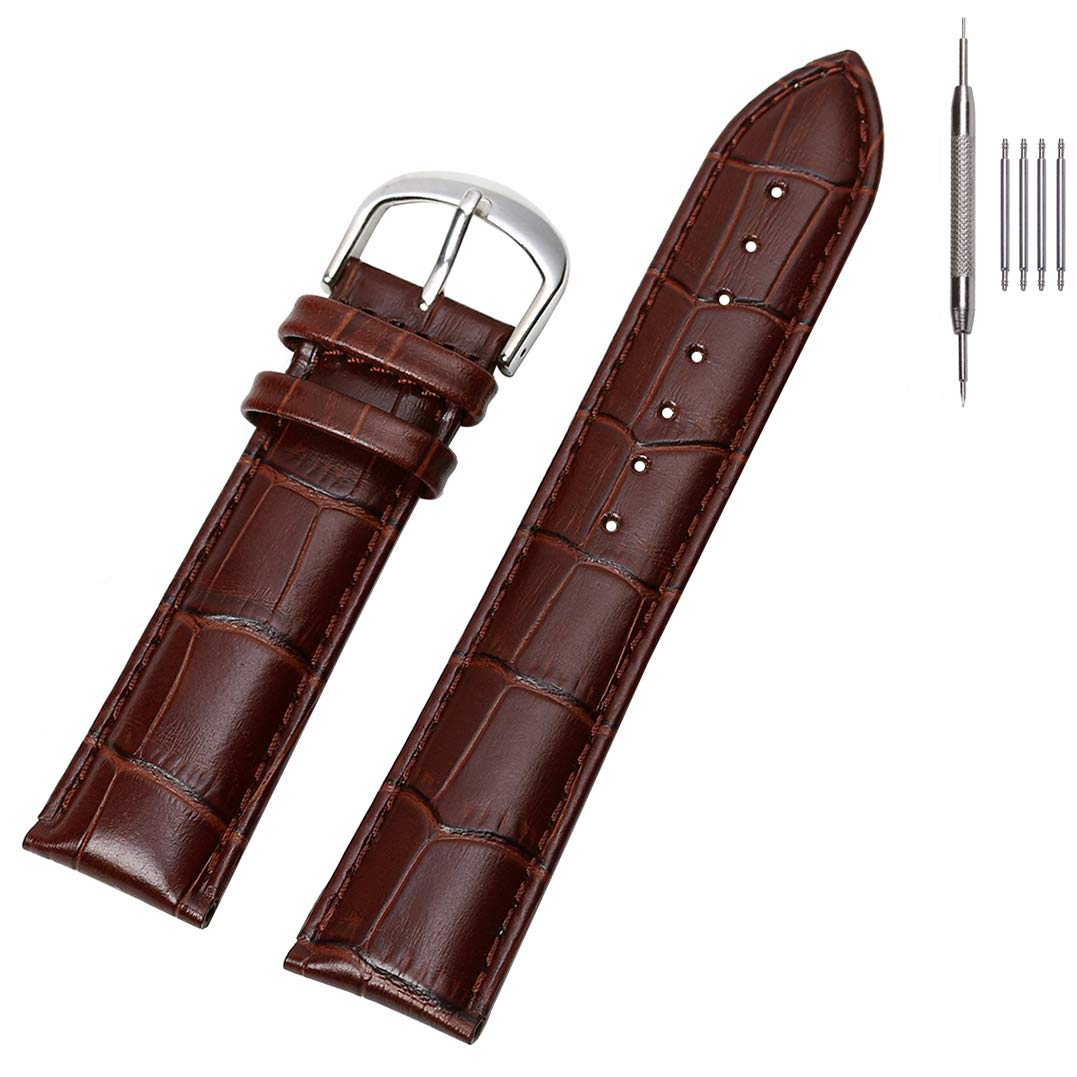 EACHE 22mm Leather Watch Bands, Croco Design Brown Leather Watch Straps with Silver Buckle