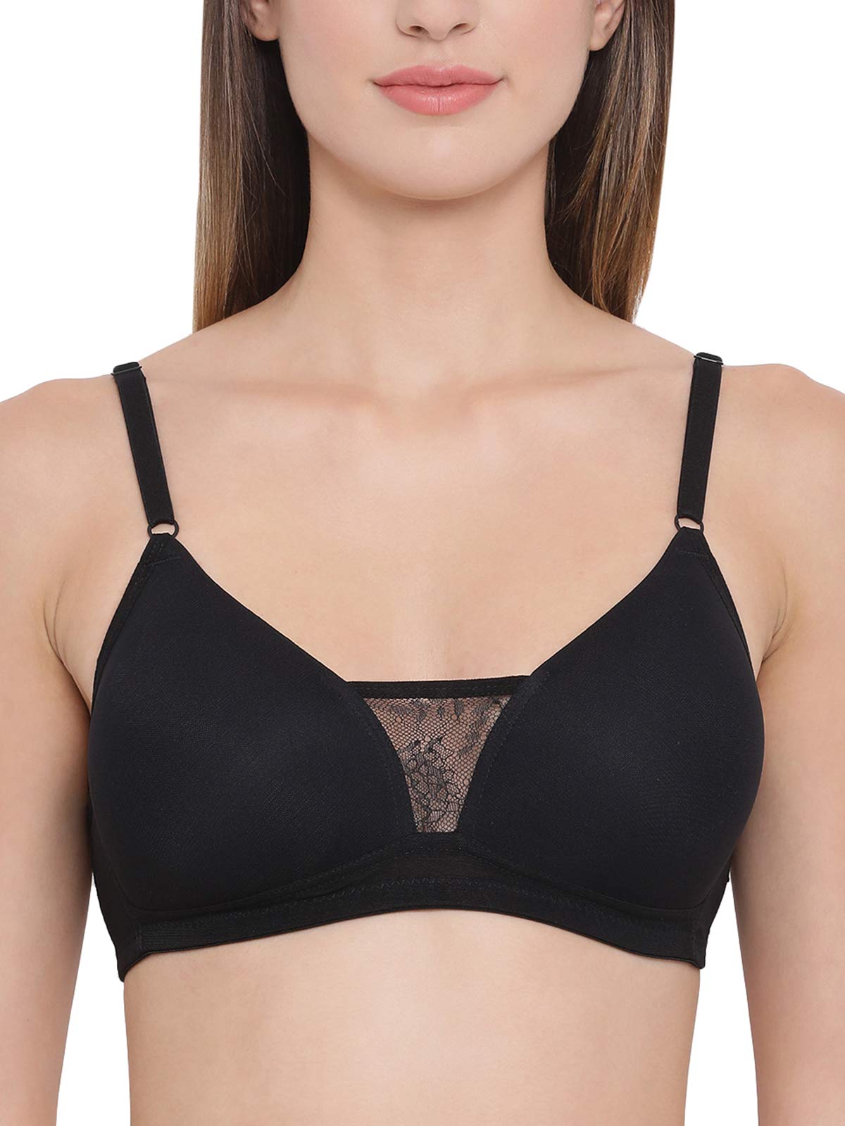 Clovia Womens Lightly Padded Non-Wired T-Shirt Bra with Lace (BR1886P13_Black_36B)