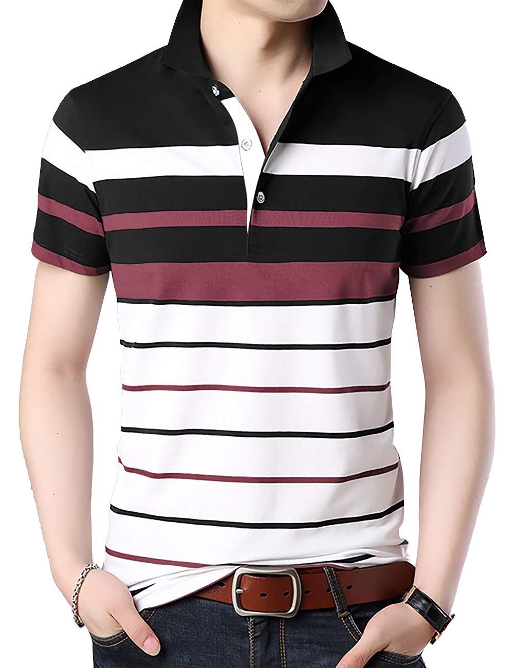 Eyebogler Mens Cotton Blend Casual Polo Neck Half Sleeve Regular Fit Striped Printed Tshirt,Men Best Tshirt, Polo Styles