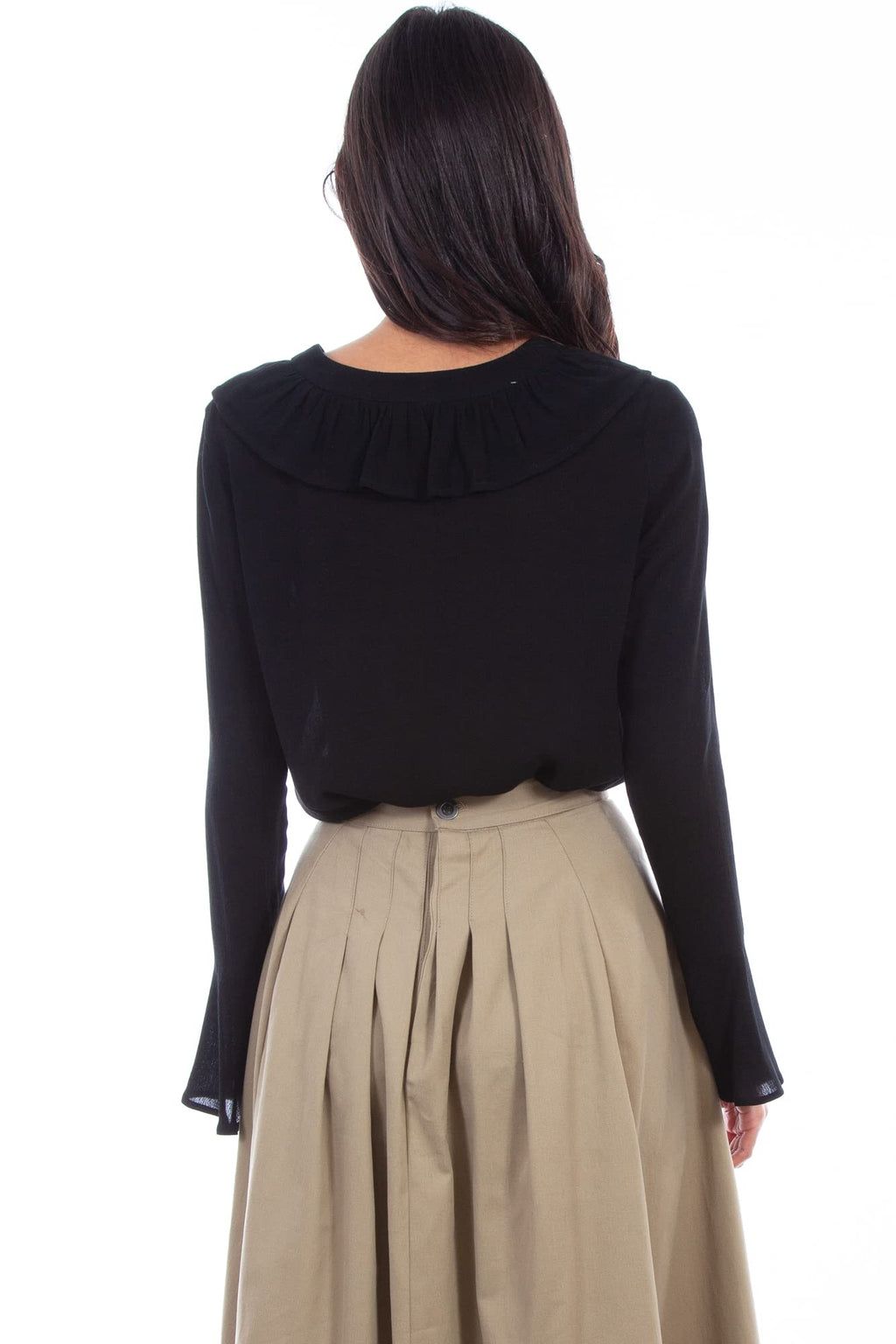 LADIES RUFFLE FRONT LACE UP BLOUSE