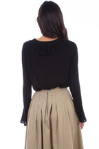 LADIES RUFFLE FRONT LACE UP BLOUSE