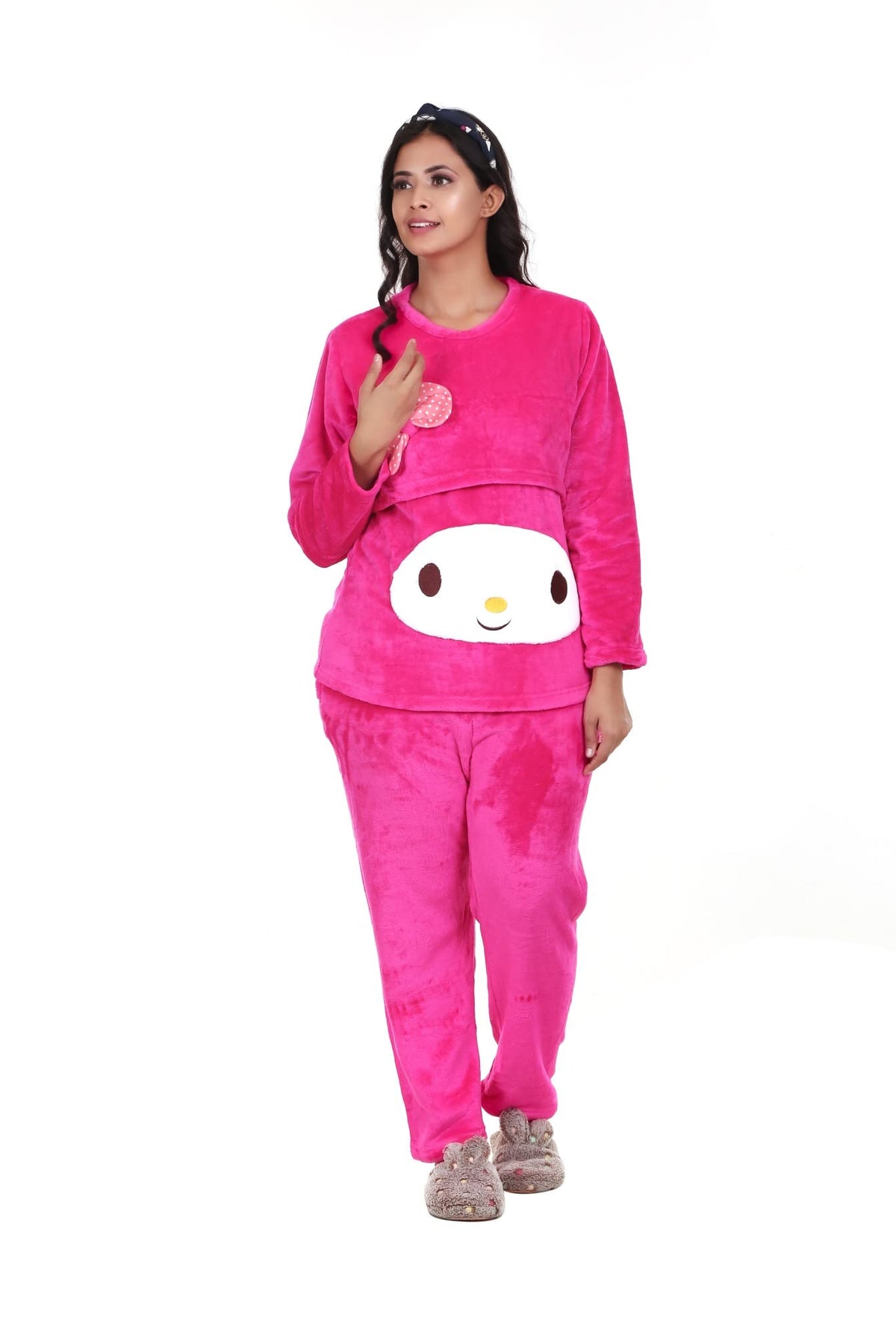 MUKHAKSH (Set = 2 Pieces Girls Winter Woolen Warm Red Night Suit with Hoodievery Comfortale 17-18