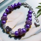 DOLON Purple Glass Pearl Color Rhinestone Granddaugther Charm Bracelet Jewelry Wedding Bridal Birthday Christmas
