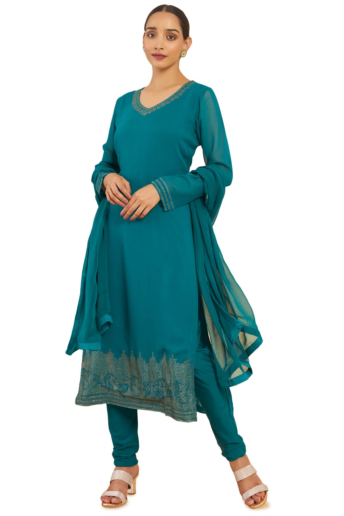 Soch Women Green Solid Georgette Kurta Set