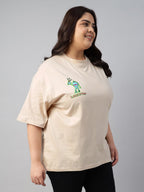 Juneberry 100% Pure Cotton Oversized Baggy Fit Funky Pocket Printed Half Sleeve Plus Size T-Shirt For Women & Girls (Jb_Ps_Lt197