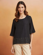Fabindia WomenS Embellished Regular Fit Top (1038714Black_Black