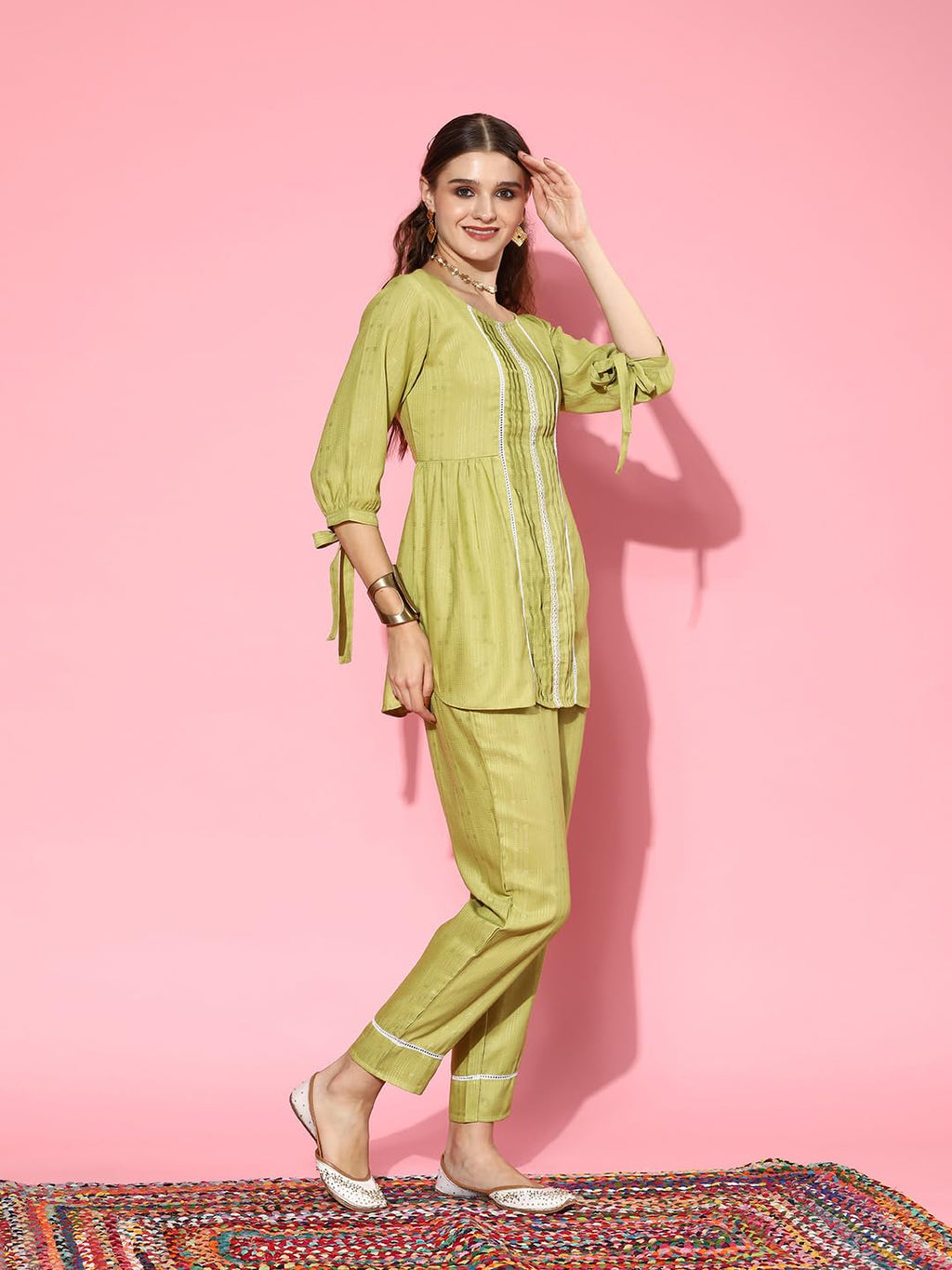 Stylum Womens Self Design Rayon Blend Kurti Pant Set
