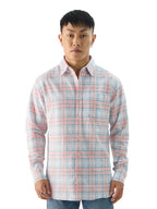 The Souled Store Plaid: Single Patch Men and Boys Long Sleeve Collared Neck Button Front Pink and Blue Cotton Relaxed Fit Shirts