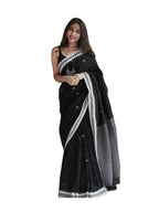 Satrani Womens Cotton Silk Banarasi Jacquard Kanjivaram Silk Saree with Unstitched Blouse Piece (3684S134N_Black & Silver)