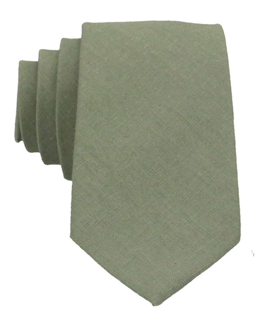 Mens Solid Skinny Linen Tie with Pocket Square Gift, Sage Green, Size One Size