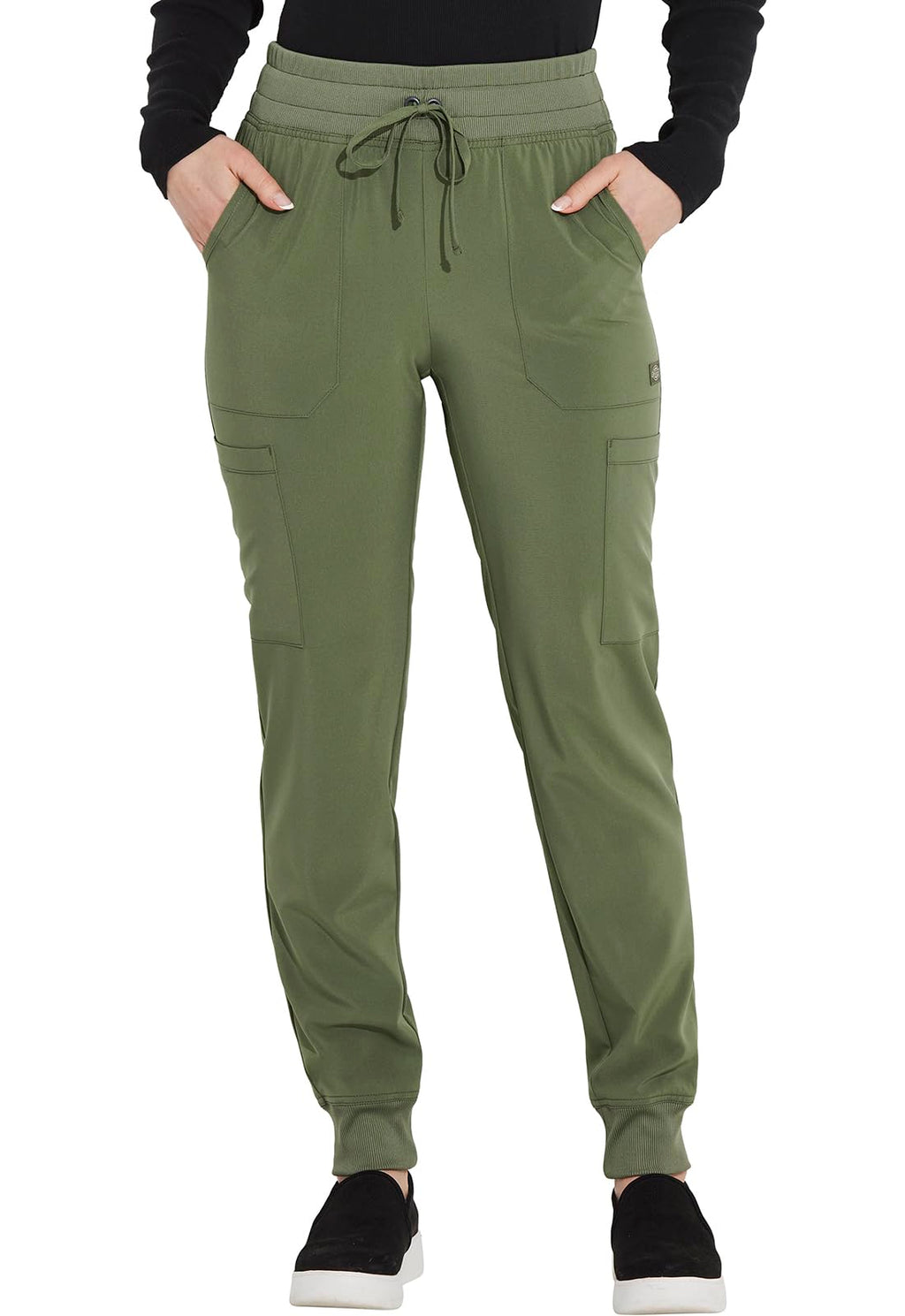 EDS Essentials Jogger Scrubs for Women, Drawstring Scrub Pants DK065P, M Petite, Olive