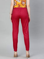 Digital Shopee Women Regular Fit Elastic Waist Full Length Cotton Formal Trouser For Casual Wear, Office Wear Dark Coral