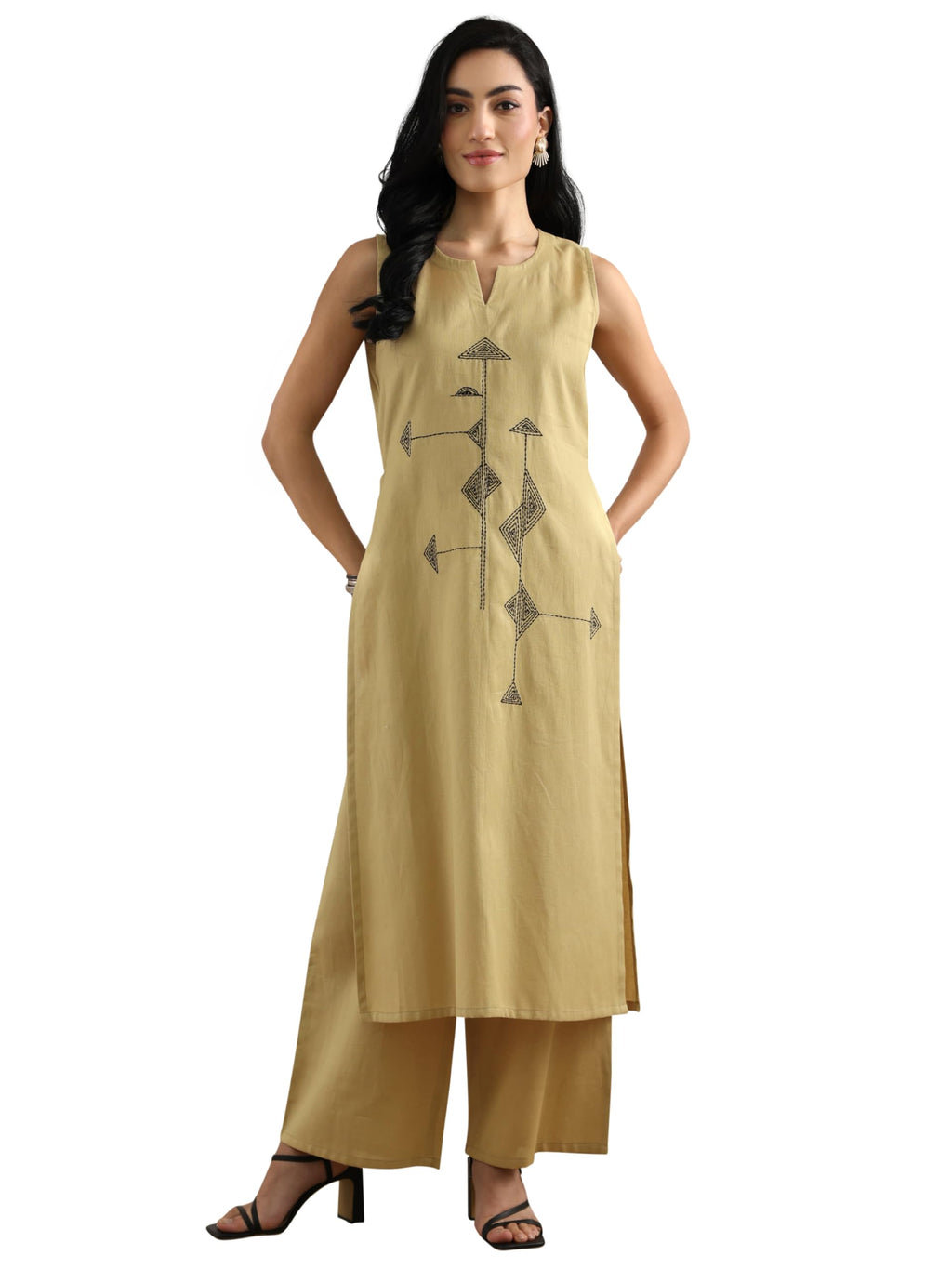 Libas Womens Embroidered Cotton Straight Kurta With Palazzos