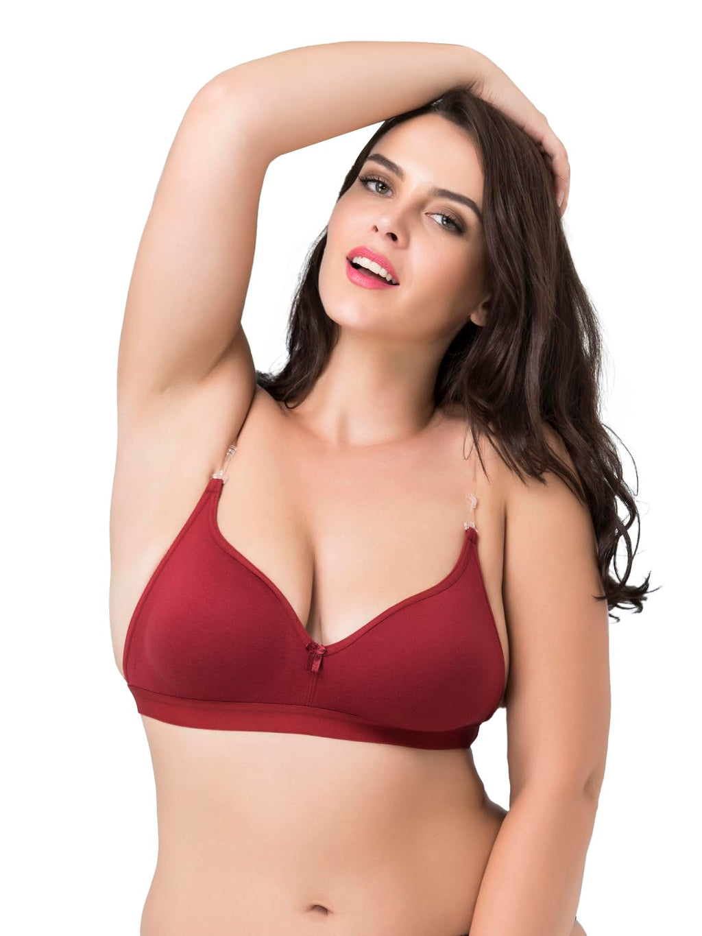Clovia Womens Cotton Non Padded Wire Free T-Shirt Bra (BR0376P09_Maroon_38B)
