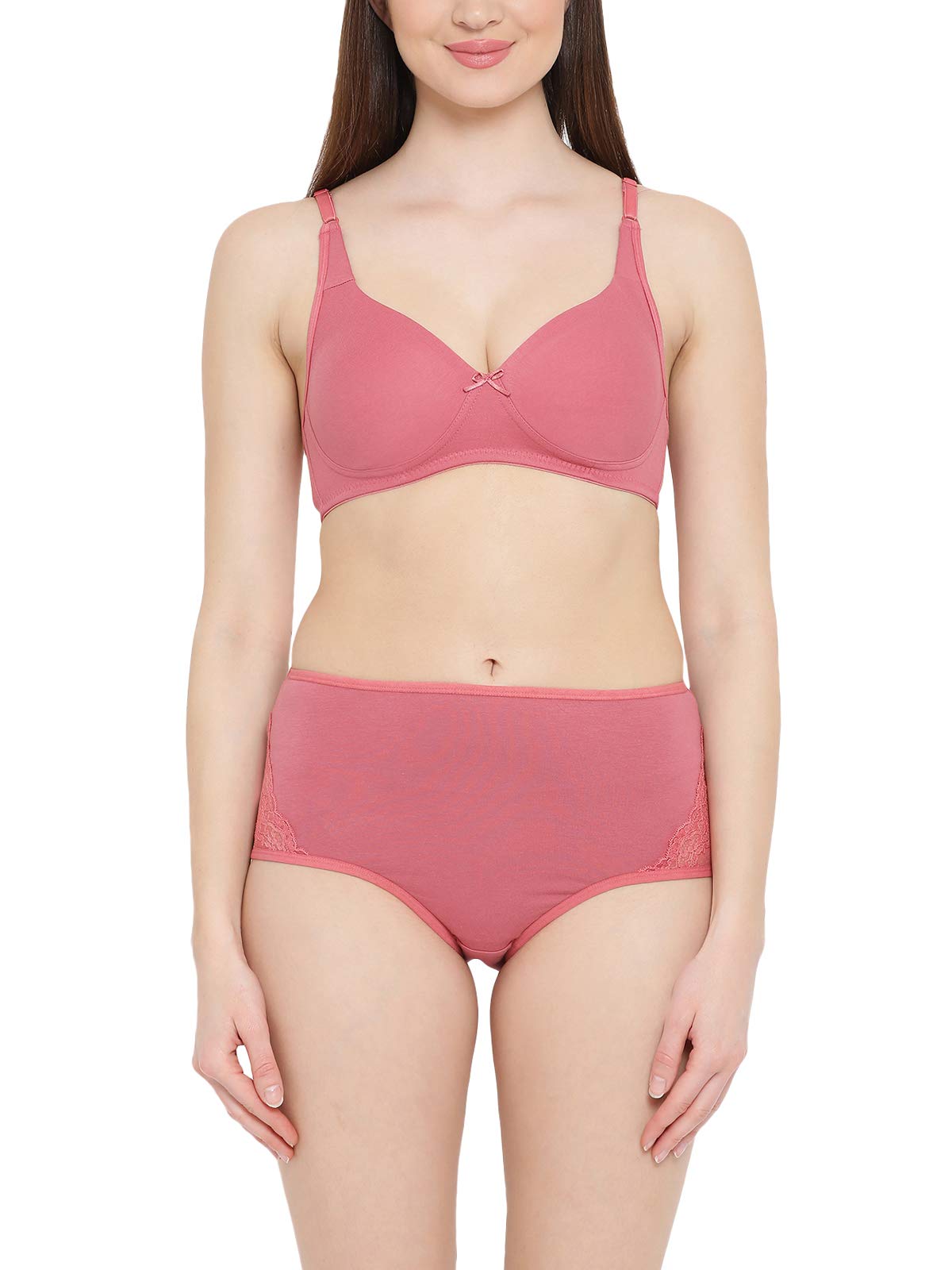 Clovia Womens Non-Padded Non-Wired Bra with Double Layered Cups and Hipster Panty (COMBBP079_Pink_36C)