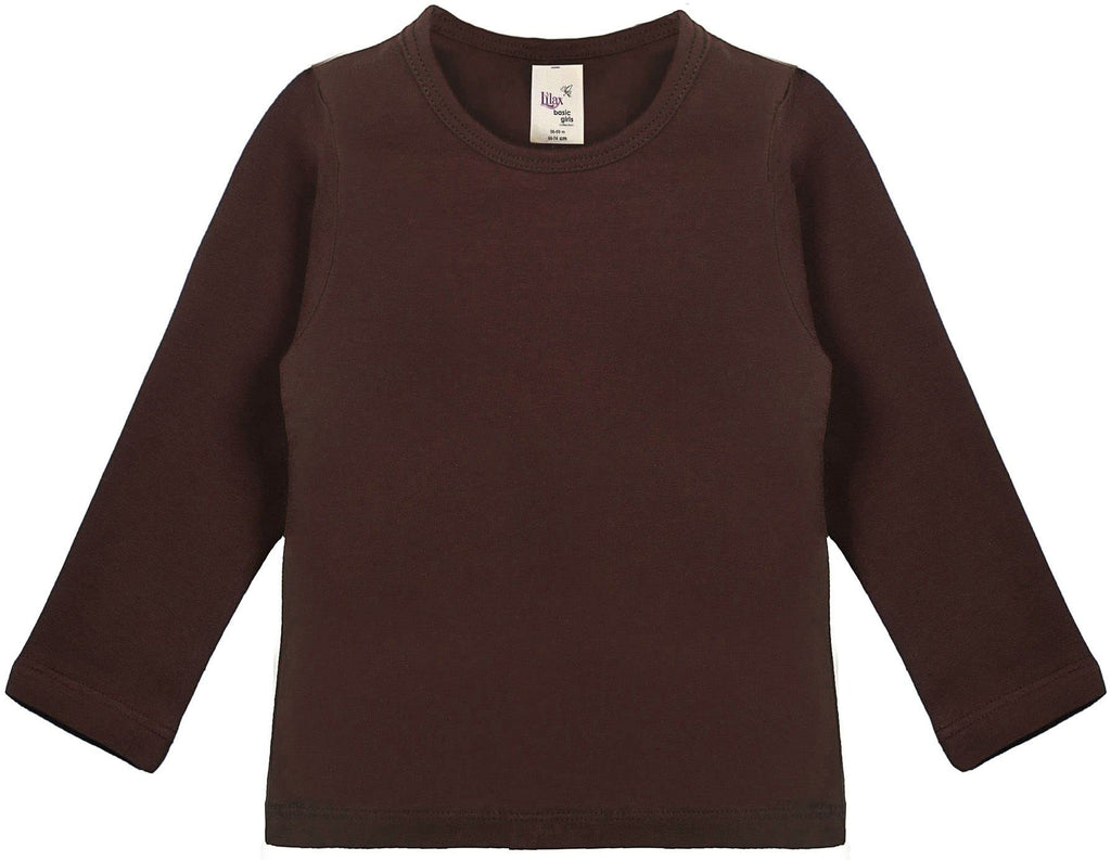 Lilax Girls' Basic Long Sleeve Round Neck Cotton T-Shirt 12 Brown
