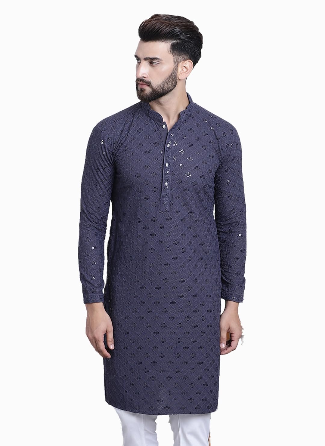 SOJANYA (Since 1958 Mens Pure Cotton Grey Sequence Only Long Kurta