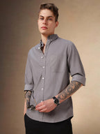 Dennis Lingo Men Grey Solid Cotton Relaxed Fit Full Sleeve Shirts