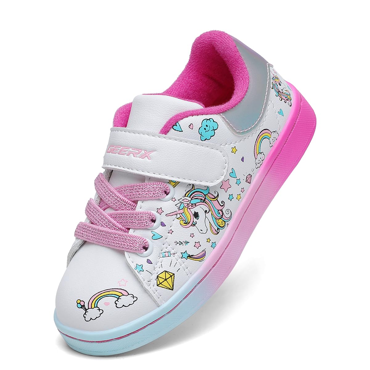 GEERX Toddler Girl Shoe Lightweight Casual Adjustable Strap Unicorn Sneaker Comfortable Walking Tennis (Infant/Toddler/Little Ki