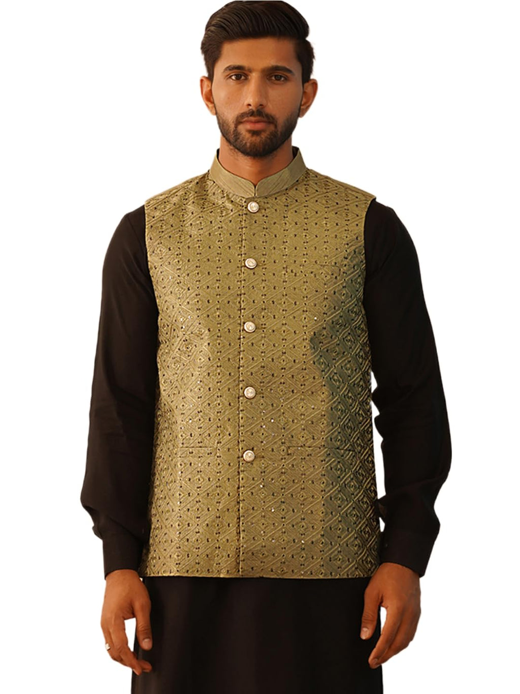 Jompers Mens Embroidered With Sequin Silk Blend Nehru Jacket