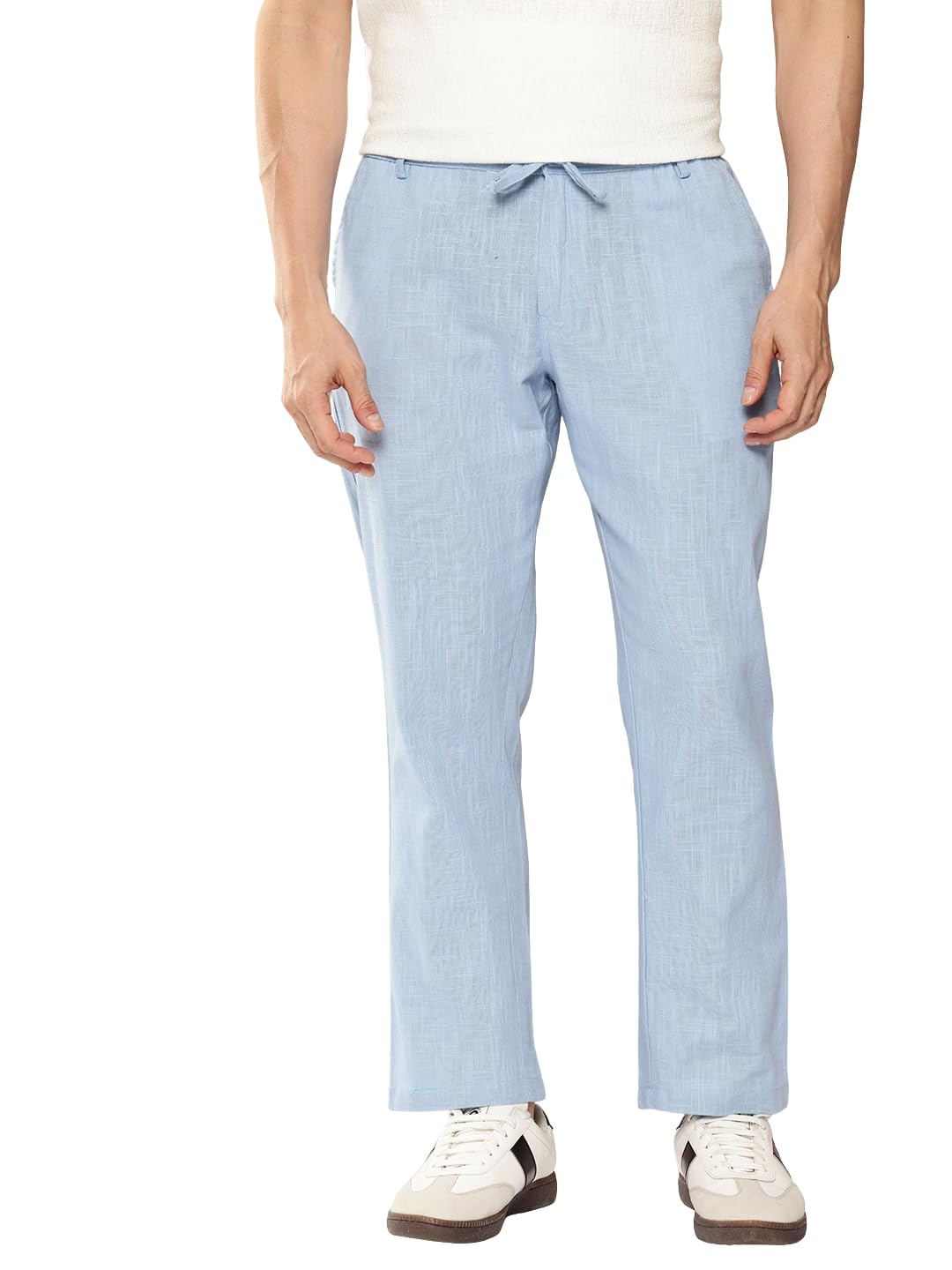 Divisive MenS Relaxed Fit Cotton Linen Blended Cotton Trousers Pants (Dpt621_M_Sky Blue)