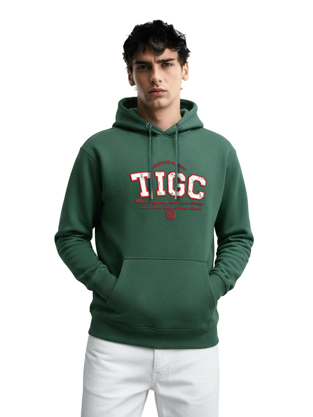 The Indian Garage Co Mens Relaxed Fit Long Sleeves Hooded Varsity Hoodie