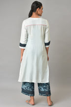 Aurelia Woman Rayon Twill Straight Floral Printed Blue Kurta And Pants Set | Floral Printed Summer Kurta And Culottes Set For Women