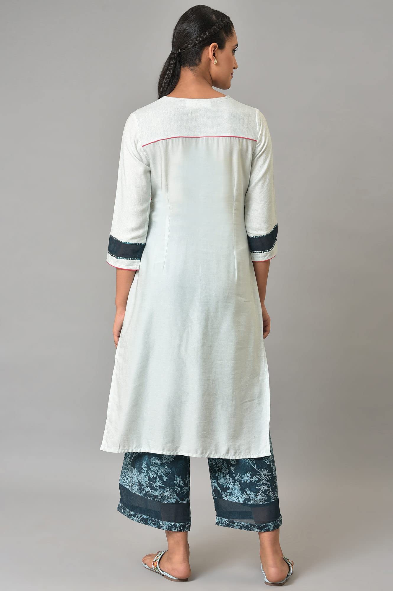 Aurelia Woman Rayon Twill Straight Floral Printed Blue Kurta And Pants Set | Floral Printed Summer Kurta And Culottes Set For Women