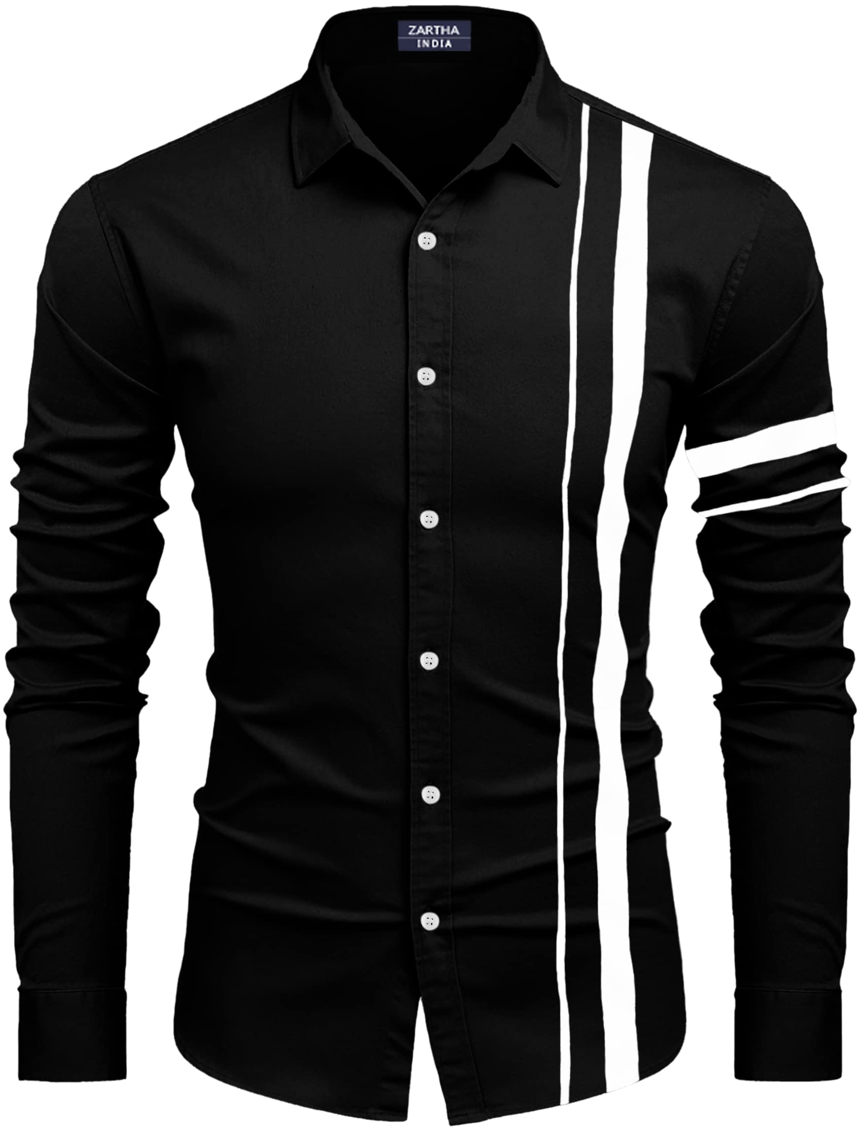 Zartha MenS Regular Fit Striped Pattern Cotton Blend Shirt With Spread Collar Long Sleeve And Standard Length | Shirt For Man B