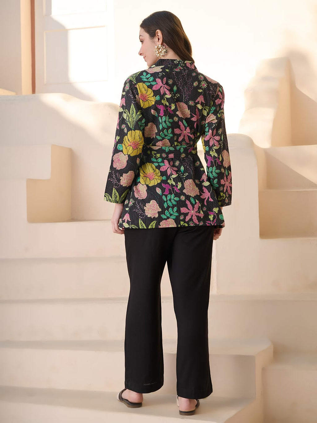 Stylum Womens Floral Printed Katha Cotton Kurti Pant Set