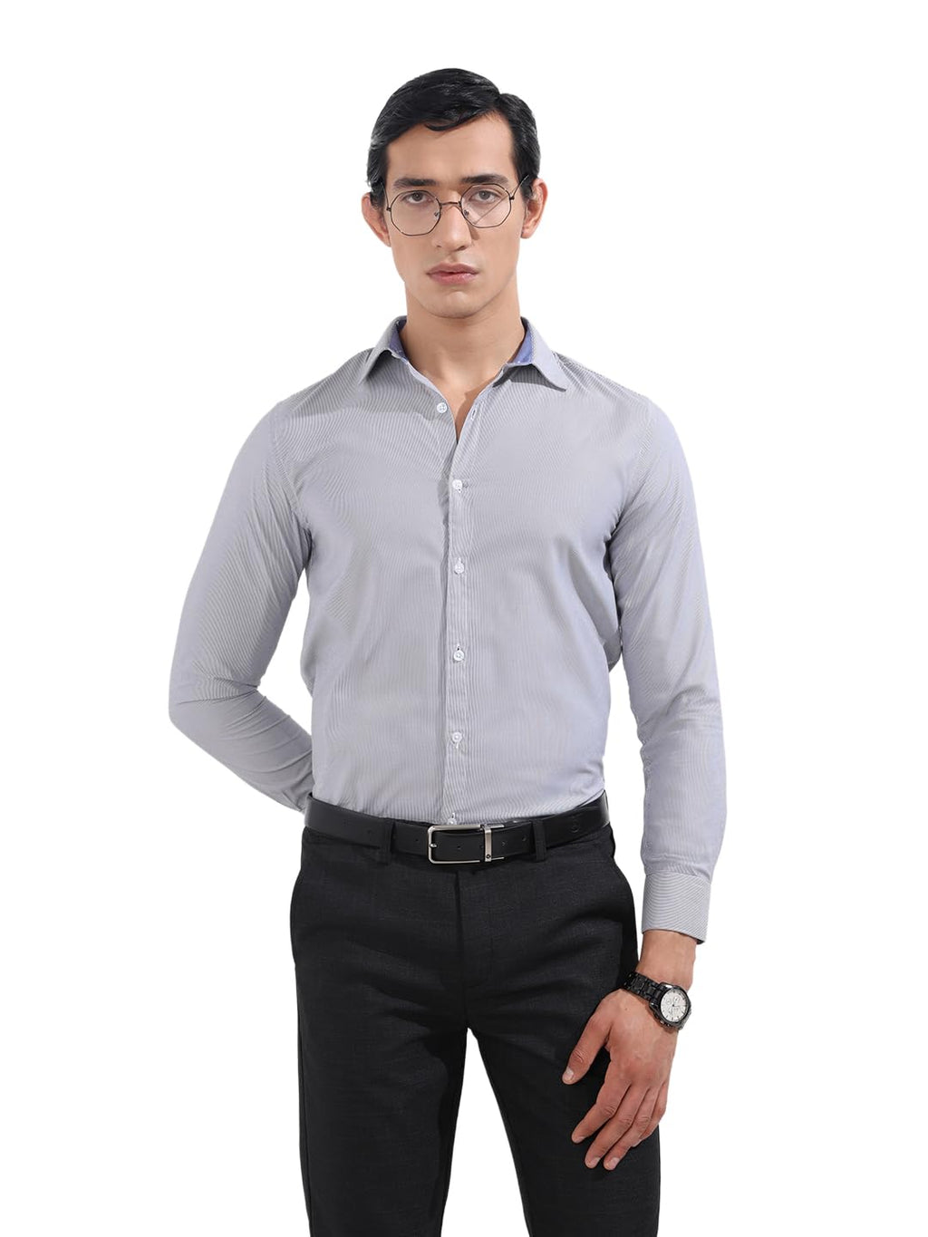 The Indian Garage Co Mens Slim Fit Vertical Striped Cutaway Collar Full Sleeves Formal Shirt