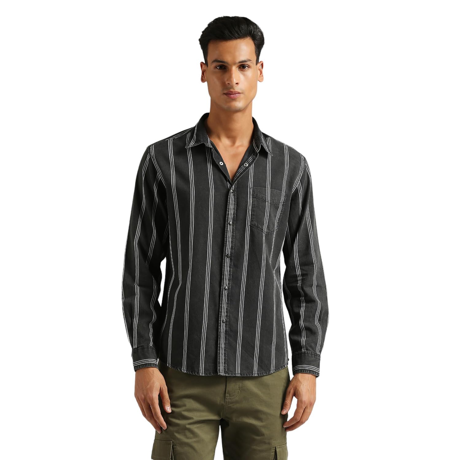 Pepe Jeans MenS Striped Regular Fit Shirt (Pm308655_Black