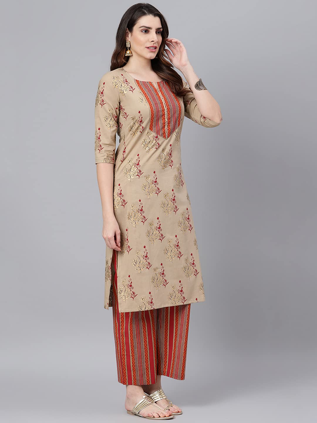 Idalia Boota Printed Kurta With Stripes Palazzo Pants Multicolour