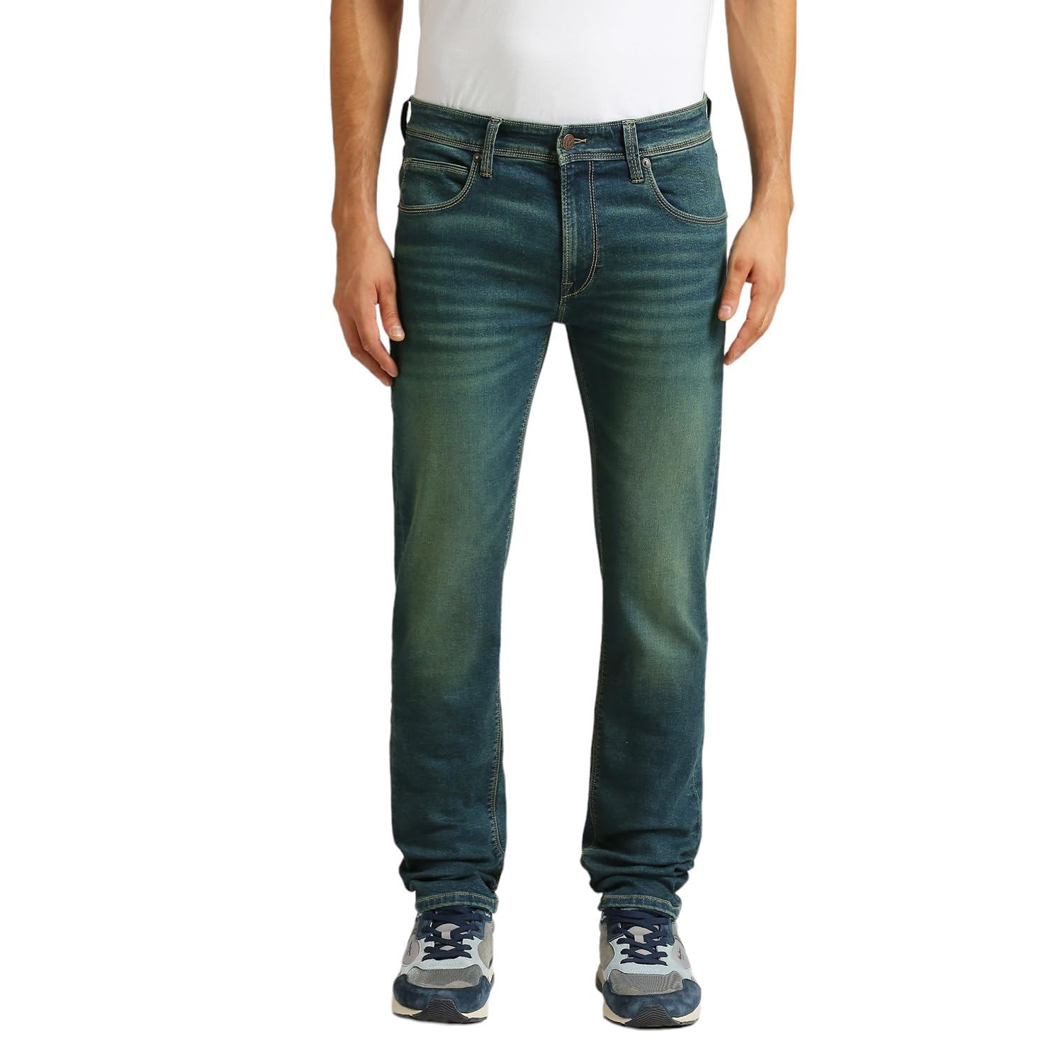 Pepe Jeans MenS Tapered Jeans (Pm207786A191_Dark Green Used_Mid Indigo Blue
