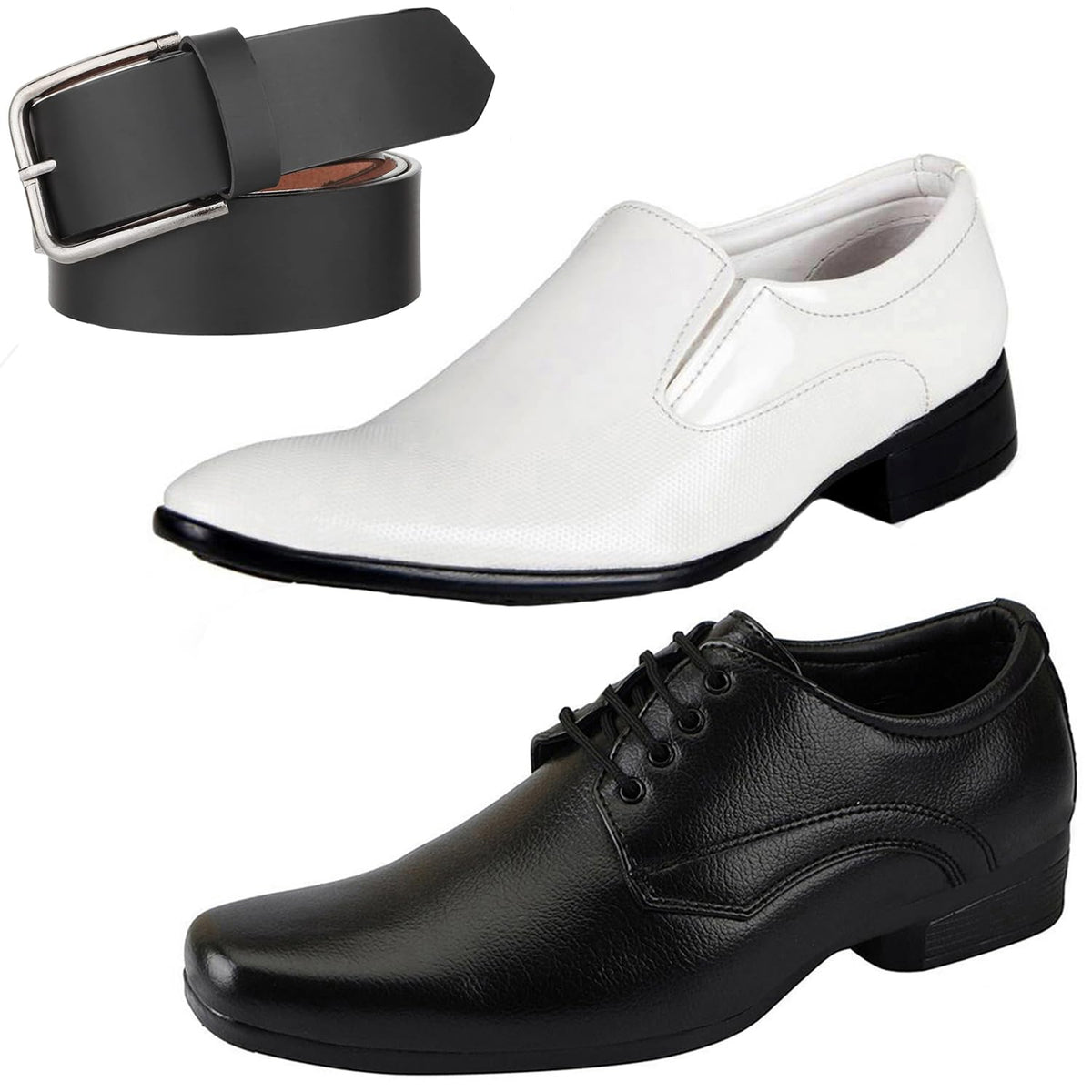 Fashionable Formal Shoes/Party Shoes/ 2 Shoes Combo with Free Belt for Men and Boys (BAZAAR8124_VTR001Blk2004Wht) Multicolor 9