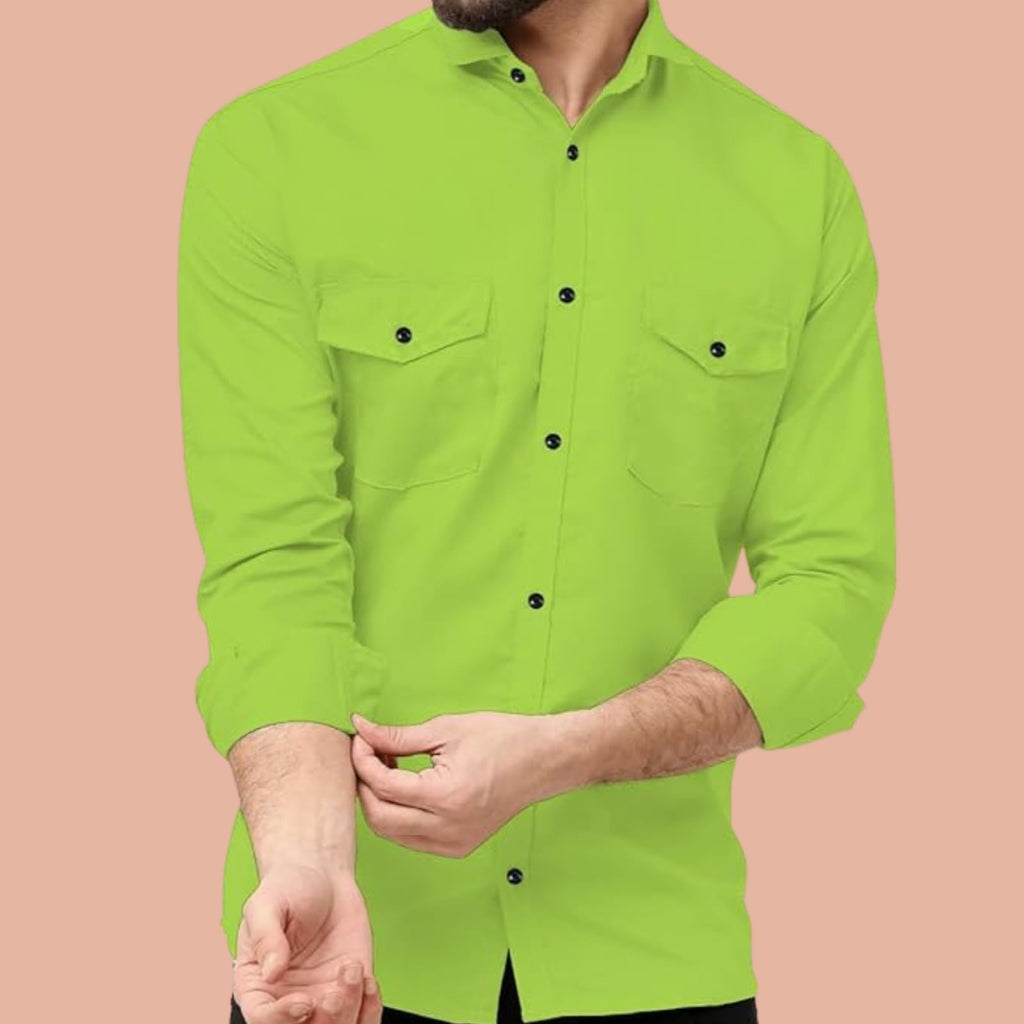 Rebelify Double Pocket MenS Casual Shirt - Regular Fit, Solid Spread Collar, Versatile Everyday Wear, Comfortable And Stylish De