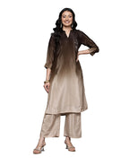 Varanga Women Embroidered Kurta Set With Tonal Bottom  Camel Brown, Sequins & Beads Embellished, Three-Quarter Sleeves, Stylish 