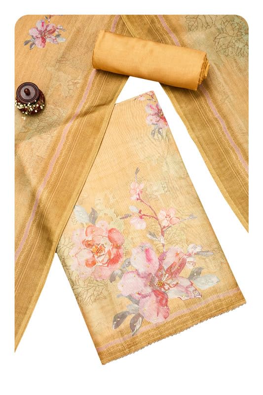 Soch Women Silk Blend Floral Print Unstitch Dress Material with Sequins Work