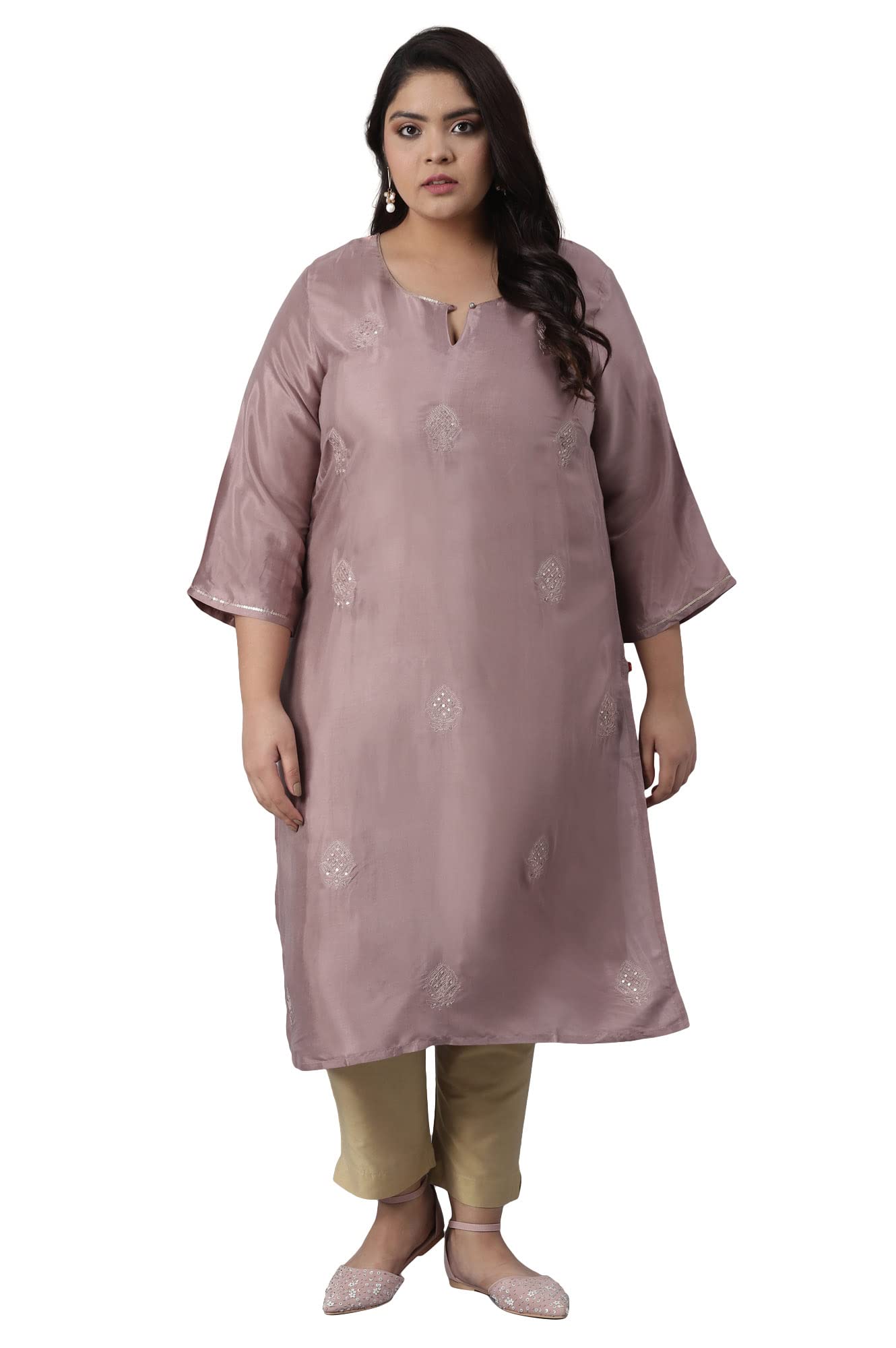 W For Woman Mauve Solid Kurta With Embroidery_21Auw16103-215842_S