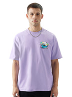 The Souled Store Official Smurfs: Smurf Off! Men and Boys Oversize Fit Half Sleeve Graphic Printed Cotton Purple Color T-Shirt